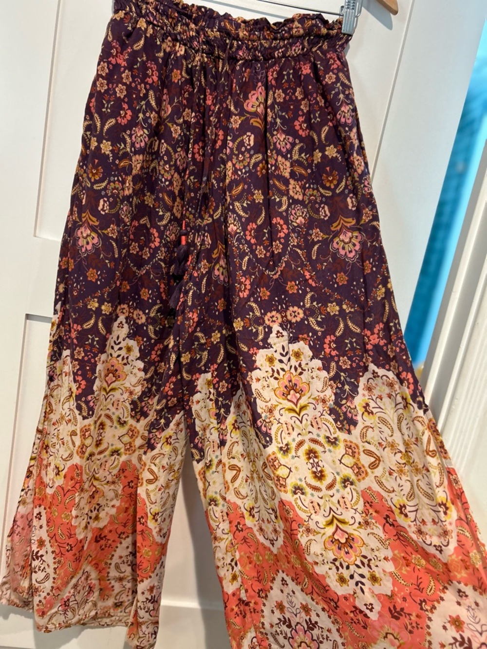 Anthropologie Smocked Waist Wide Leg Pants